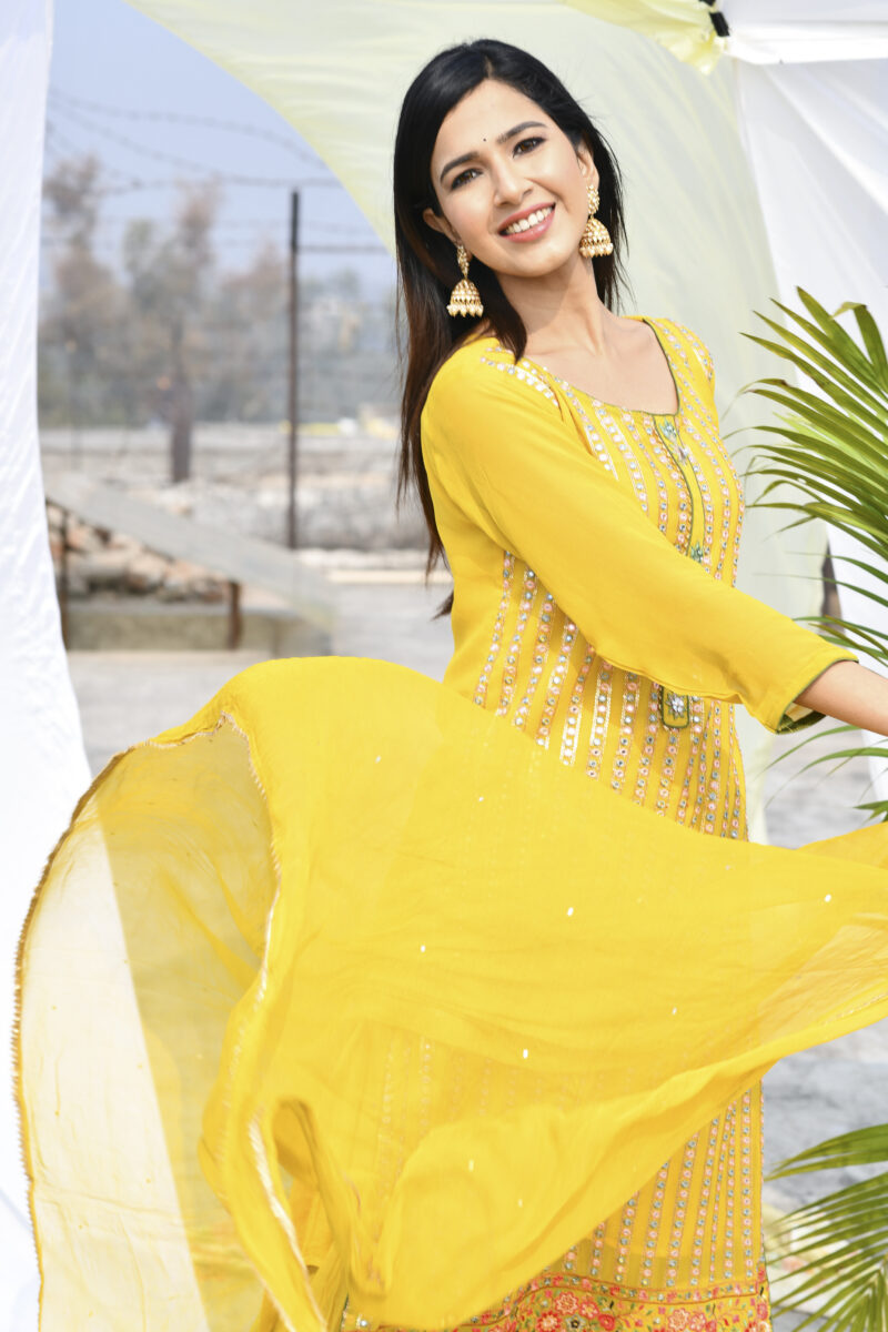 Yellow Designer Embroidered Suit